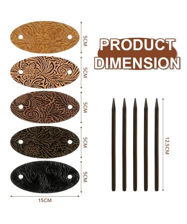 Vintage Style 5 Leather Hair Clip with Stick - Oval Shape Hair Barrette for Women and Girls - Buy Online on GoSupps.com