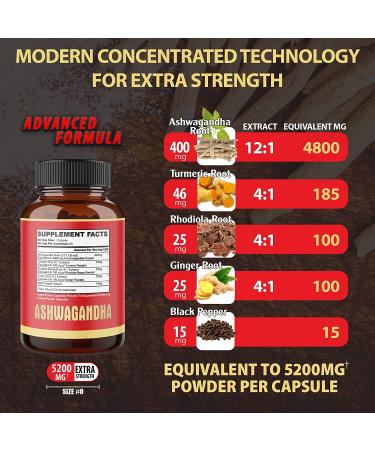 5in1 Ashwagandha Capsules | Mood & Strength Support | 5200mg Equivalent Powder | With Turmeric, Ginger, Black Pepper & Rhodiola | 90 Capsules - Buy Online on GoSupps.com