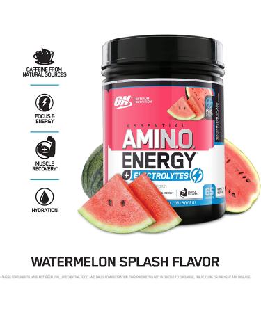 Optimum Nutrition Amino Energy + Electrolytes Powder - Watermelon Splash | BCAAs, Amino Acids, Pre Workout Energy Powder 65 Servings - Buy Online on GoSupps.com