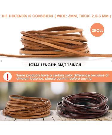 2 Rolls 3mm Flat Genuine Leather Cord for Jewelry Making and Crafts - Natural Leather Strip for Bracelets, Necklaces, Handbags - 118 inch Length - Buy Online on GoSupps.com