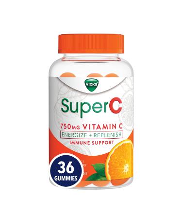Vicks Super C Vitamin C Gummies Energize + Replenish Daytime Supplement for Immune Support with Vitamin C B Vitamins Green Tea Extract Ginseng and Goji Berries Citrus Flavored 36 Gummies