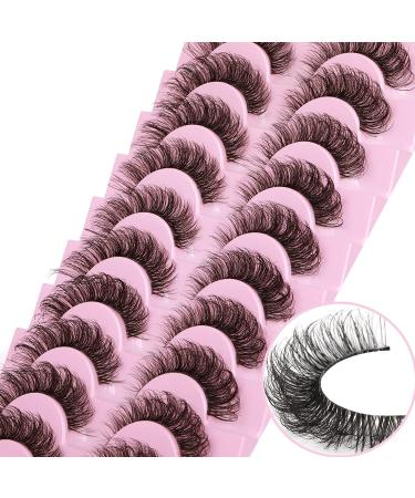 HeyAlice 10 Pairs Fluffy Mink Eyelashes - Natural Wispy Cat Eye 5D Strip Lashes (Clear Band) - Buy Online on GoSupps.com