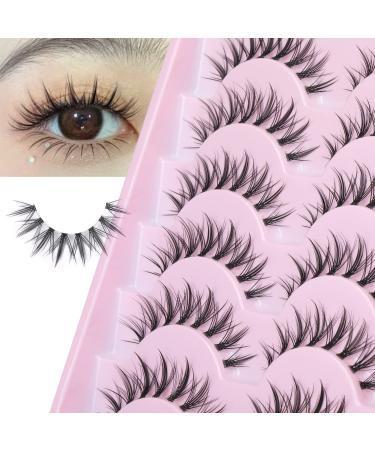 Manga Lashes Natural Look False Eyelashes Wispy Clear Band Fake Lashes Asian Korean Cosplay Lashes Faux Mink Lashes Pack 6 Pairs B-Manga cat eye