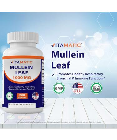 2 Pack Vitamatic Mullein Leaf 1000mg - Supports Respiratory & Immune Health - 200 Capsules - Buy Online on GoSupps.com