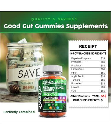 Clean Nutraceuticals Digestive Enzymes with Probiotics & Prebiotics for Digestive Health Gummies & L-Glutamine for Gut Health Bromelain Apple Pectin Inulin FOS Plant Based Vegan Gummy Vitamins 1 - Buy Online on GoSupps.com