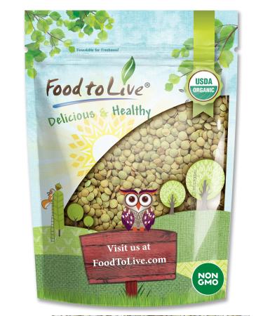 Organic Whole Green Lentils, 3 Pounds  Non-GMO, Dried Raw Beans, Sproutable, Vegan, Kosher, Bulk. High in Folate, Dietary Fiber, Protein. No Soaking Required. Great for Soups, and Veggie Burgers. 3 Pound (Pack of 1)