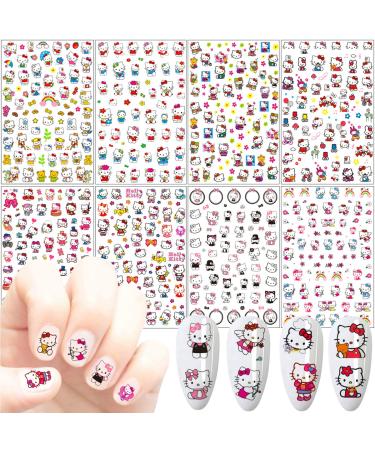 8 Sheets Cartoon Nail Stickers 3D Self-Adhesive Nail Decals Nail Art Supplies Designer Nail Stickers for Women Girls Cat Nail Design Cute Cartoon Manicure Decoration Accessories