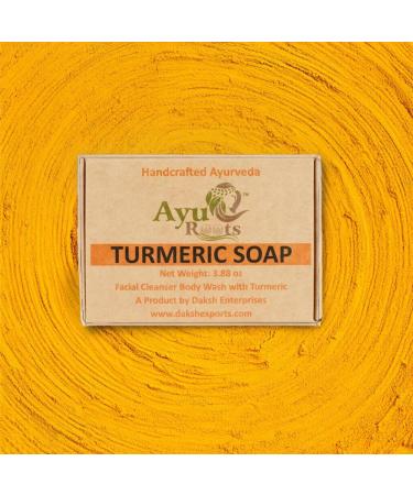 Ayurvedic Handmade Turmeric Soap All Natural Vegan Soap - Ideal for Face & Body Made in India 3.88 oz