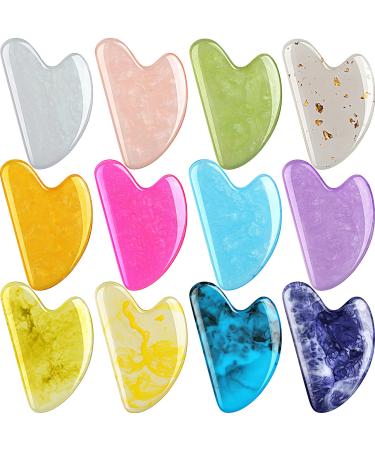 Nuogo 12 Pack Gua Sha Massage Tool Guasha Board Heart Shaped Gua Sha Facial Tools for Women Skin Care Face Body Relieve Muscle Tensions Reduce Puffiness 12 Colors