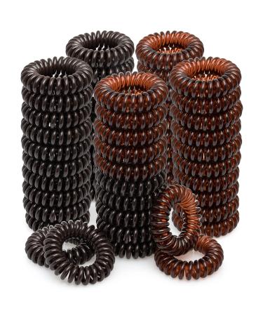 54 Pcs Spiral Hair Ties for Women Girls Coil Hair Ties Waterproof Plastic Phone Cord No Damage Crease Pull Hair Coils for Thin Curly Hair Bobbles - Ponytail Holders Brown Brown Semi Brown