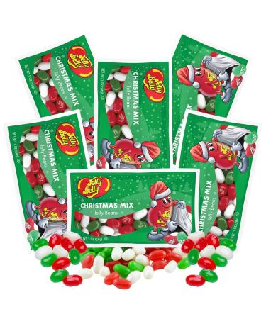 Jelly Belly Christmas Mix Jelly Bean 28g Bag (Pack of 6) - Mini Bags Featuring a Festive 3-Flavor Mix of Very Cherry Green Apple and Coconut Perfect for Stocking Stuffers Holiday Party Favors Gifting and On-the-Go Holiday Treats