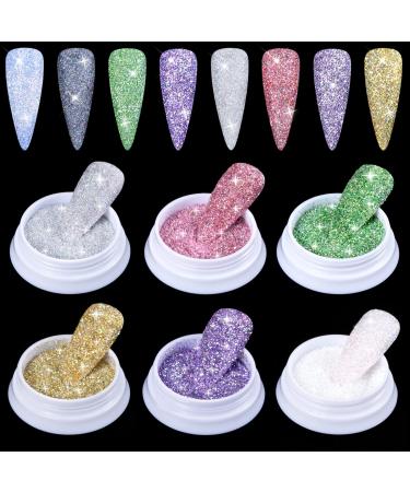 6 colors glitter for nails crystal diamond nails glitter powder shimmering sugar effect glitter powder nail design glitter powder nail for nail art diy decorations colorful - Buy Online on GoSupps.com