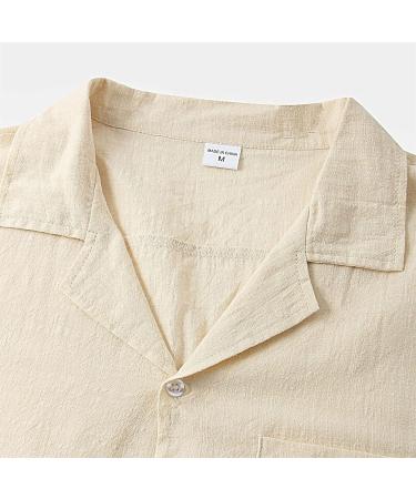 GXLONG Men's Casual Cotton Linen 2 Piece Pajama Set - Short Sleeve Shirt & Drawstring Shorts | Loungewear & Beach Yoga Outfit | XX-Large, Khaki - Buy Online on GoSupps.com