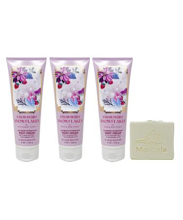 Bath & Body Works Strawberry Snowflakes - 3 Ultimate Hydration Body Cream - with a Natural Oats Soap
