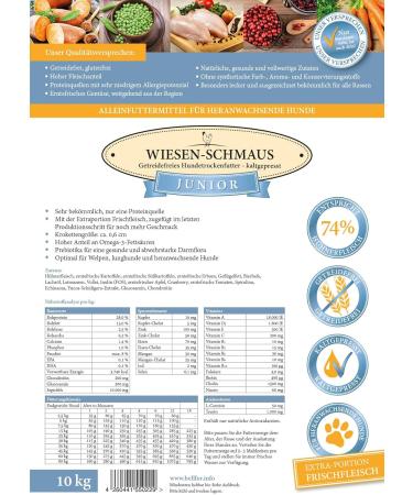 gBellfor Wiesen-Schmaus Junior Grain-Free Dry Food for Puppies and Young Dogs Cold-Pressed with Fresh Chicken Rich in Omega-3 and Prebiotics 10 kg - Buy Online on GoSupps.com