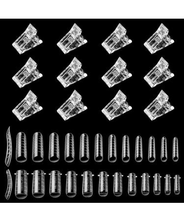 Makartt Nail Tip Clips Quick Building Poly Nail Gel with Dual Nail Forms 12Pcs Clear Acrylic Nail Clips 72Pcs Dual Forms Nail Molds Beginners Build Nail Gel Nail Art Tools 12Pcs Nail Tip Clips + 72Pcs Nail Molds Kit