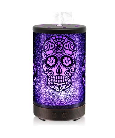 Skull Essential Oil Diffuser, Daroma 100ml Metal Aromatherapy Ultrasonic Cool Mist Humidifier Air Scent Home Office Gift, 7 Colors Changed LED Mood Light, Waterless Auto-Off