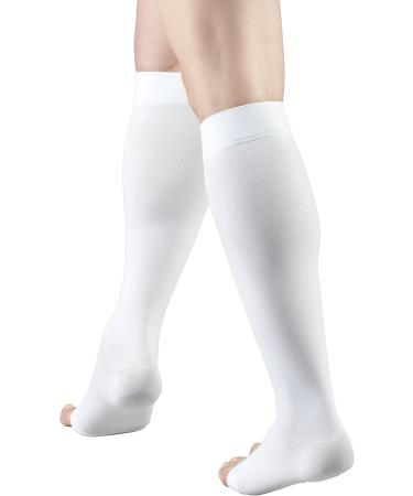 Truform 18mmHg Compression Surgical Stockings for Men and Women - Knee High Open Toe - White - Large - 1 Pair - Buy Online on GoSupps.com
