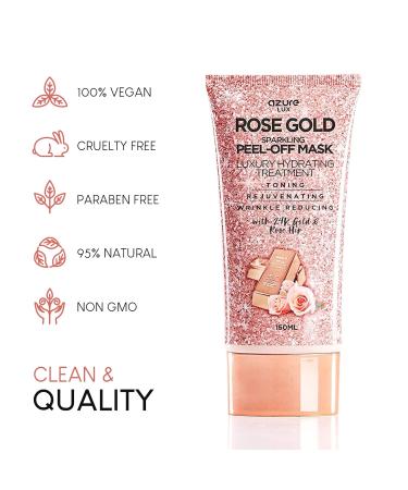 AZURE Rose Gold Hydrating Peel Off Face Mask - Anti Aging 24K Gold & Rose Hip Oil - Remove Blackheads & Dirt - 5.07 fl. oz - Buy Online on GoSupps.com