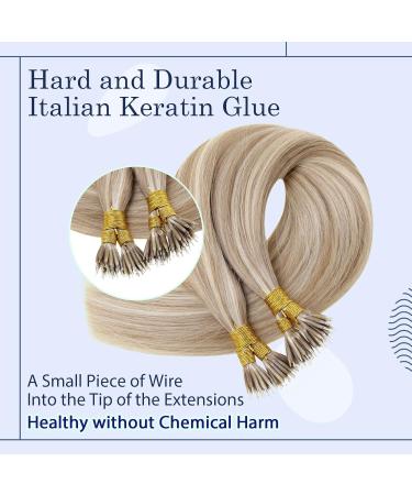 RUNATURE Real Human Hair Nano Extensions - Blonde Highlight Ash Brown 16 Inch 50g A-Nano #8P60 - Buy Online on GoSupps.com