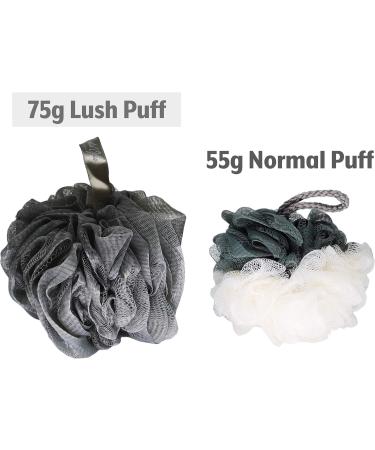 Lush Puffs - 3 Pack Large 75g Deluxe Loofah Body Scrubbers. Rich Lather Shower & Bath Poufs for Skin Exfoliating & Washing. Lush Scrunchie Sponge. Quality Made & Long Lasting. Three Shades of Grey. - Buy Online on GoSupps.com