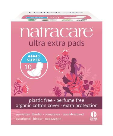 Natracare Organic Cotton Ultra Extra Pads with Wings Super 10 Count