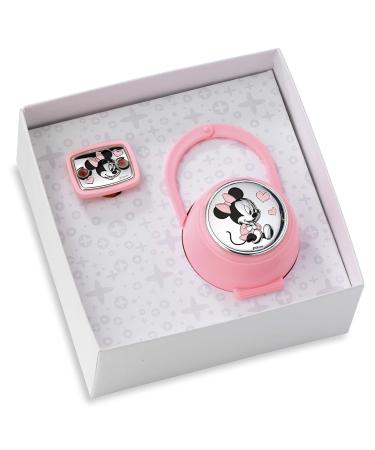 Disney Baby - pacifier chain with clip and pacifier box in silver - perfect as a gift idea for baptism or birthday - Minnie -Maus -Design Rosa