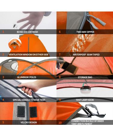 BISINNA 2 Person Camping Tent - Lightweight & Waterproof for Family Camping, Hiking, and Travel | Orange - Buy Online on GoSupps.com