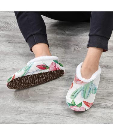 Mnsruu Pink Flamingo Fleece Non-Slip Slippers for Women | Size 40-42 (UK 6-7) | International Shipping Available - Buy Online on GoSupps.com
