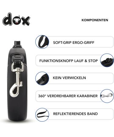 Ddoxx Reflective Nylon Dog Leash - Bite-Proof Roller Leash with Lock System | XS 3m for Dogs Up to 8kg - Black - Buy Online on GoSupps.com