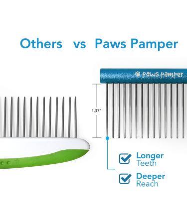 Paws Pamper Greyhound Comb for Dogs and Cats - Long Teeth, Wide Handle - Enhanced Grooming Experience - 50% Fine Pins - 1 Count - Buy Online on GoSupps.com