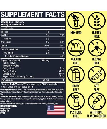 Organic Black Seed Oil Gummies - 1000mg High Potency Antioxidant - Skin, Hair & Immune Support - No Aftertaste - 2 Pack/120 Count - Buy Online on GoSupps.com