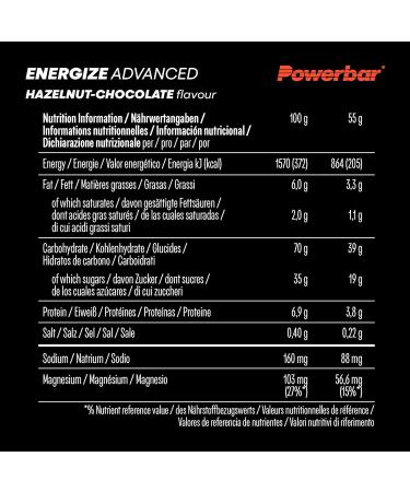 Powerbar - Energize Advanced - Hazelnut Chocolate - 15x55g - Barre nerg tique riche en glucides - Magn sium et sodium Chocolate Hazelnut 15x55g - Buy Online on GoSupps.com
