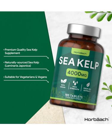 Sea Kelp Tablets | 4000mg | 180 Count | High Strength Vegan Supplement | Concentrated Extract | No Artificial Preservatives | by Horbaach - Buy Online on GoSupps.com