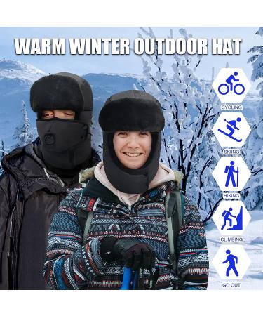 Winter Trapper Hat | Unisex Trooper Russian Fur Hat with Ear Flap and Mask | Ushanka Aviator Hat for Cold Weather, Black - Buy Online on GoSupps.com