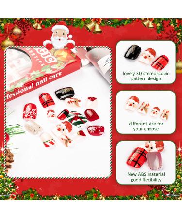 Noverlife 96PCS Winter Holiday Squoval False Nails Kit - Festive Acrylic Nail Tips with Nail Glue for Women & Girls - Buy Online on GoSupps.com