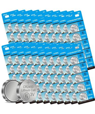 CR2450 Lithium Battery 3 Volt 600 mAh Coin Button Cell 100 Pack