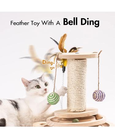 Interactive 2-Layer Cat Turntable Toy with Feather - Includes 8 Balls and 2 Sisal Dangling Balls - Cat Scratching Post for Indoor Cats - Buy Online on GoSupps.com