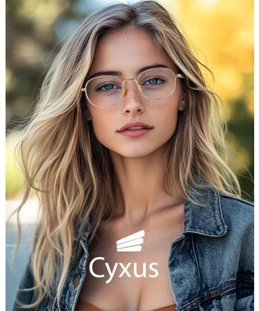 Cyxus Retro Oval Blue Light Blocking Glasses for Men & Women | Anti Eye Strain UV Protection | 8562 Gold Metal Frame - Buy Online on GoSupps.com