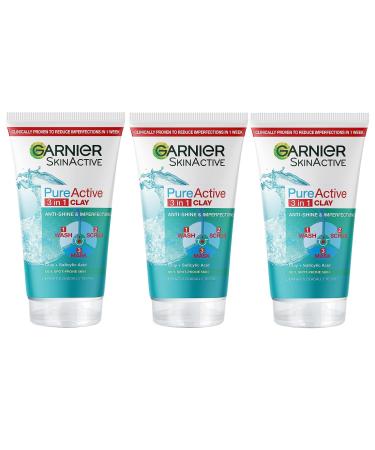 Garnier Skin Active 3-in-1 Cleanser + Exfoliator + Anti-Blemish Mask (3 x 150 ml)