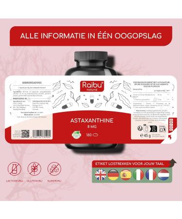Raibu Astaxanthin High Dose 180 Vegan Astaxanthin Capsules Softgels 6 Months Supply 8 mg per Softgel Premium Ingredient from Haematococcus pluvialis Algae Extract Without Additives - Buy Online on GoSupps.com