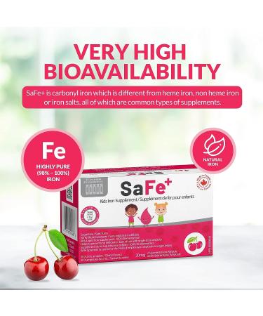 SaFe+ Liquid Iron for Children - 20mg/2mL Cherry Flavor - 30 Unit-Doses - Sugar Free & Allergen Free - Promotes Physical & Mental Wellbeing - Buy Online on GoSupps.com