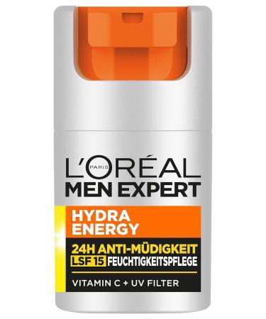 L'Or al Men Expert 24h Anti-Fatigue Moisturizer with SPF 15 - Invigorating Face Cream with Vitamin C & Proteins - Hydra Energy Pack of 2 (50ml each) - International Shipping Available - Buy Online on GoSupps.com
