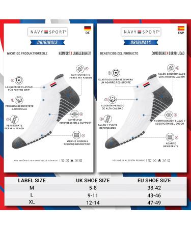 Navy Sport Cotton Socks - 6 Pairs Unisex Sneakers Socks for Men & Women - Short Athletic Socks in Black White Gray (Size 43-46) - Buy Online on GoSupps.com