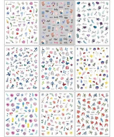 JMEOWIO 9 Sheets Butterfly Flower Nail Art Stickers Decals Self-Adhesive Spring Summer Floral Nail Supplies Nail Art Design Decoration Accessories - Buy Online on GoSupps.com