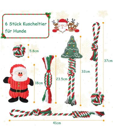 Rio Direct Small Dog Toys - 6 Pieces Squeaking Plush & Rope Washable Cotton Non-Toxic - Santa Claus Model - Buy Online on GoSupps.com