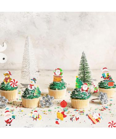 Catelves 60-Piece Christmas Edible Cake Decorations | Cupcake Toppers - Santa Claus Snowman & Christmas Tree - Buy Online on GoSupps.com