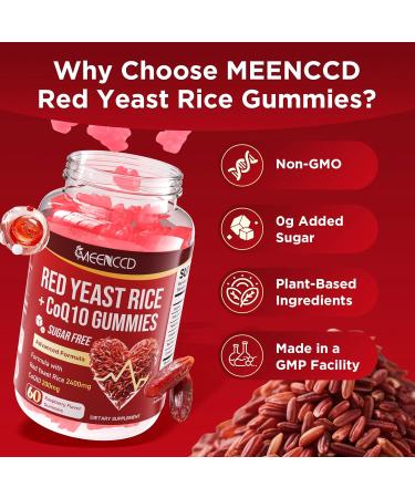 2 Pack Red Yeast Rice with CoQ10 Gummies Red Yeast Rice Supplement with Coenzyme Q10 for Overall Well-Being & Vitality Sugar Free Vegan Raspberry Flavor 120 Count 60 Count (Pack of 2) - Buy Online on GoSupps.com