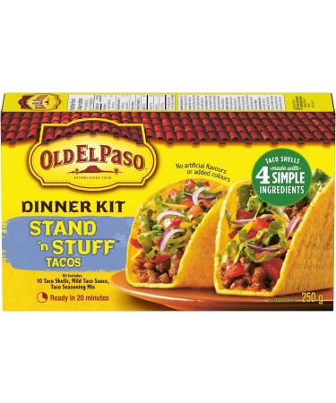Old El Paso Stand 'n Stuff Taco Dinner Kit Box Includes 10 Taco Shells Mild Taco Sauce and Taco Seasoning Mix Ready in 20 Minutes 250 Grams Package No Artificial Flavours or Added Colours - Buy Online on GoSupps.com
