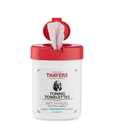 Thayers Alcohol-Free Witch Hazel Toning Towelettes with Aloe Vera Unscented - 25 Count - Buy Online on GoSupps.com